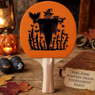 Spooky Goth Halloween Scarecrow Pumpkin Cornfield Ping Pong Paddle