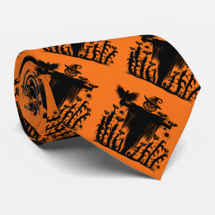 Spooky Goth Halloween Scarecrow Pumpkin Cornfield Tie