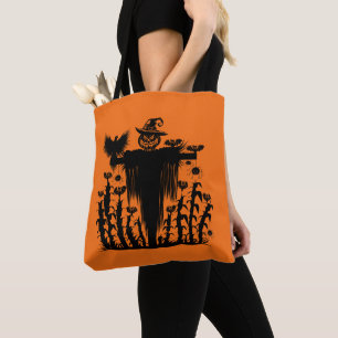 Spooky Goth Halloween Scarecrow Pumpkin Cornfield Tote Bag