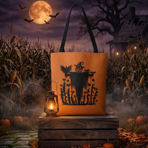 Spooky Goth Halloween Scarecrow Pumpkin Cornfield Tote Bag