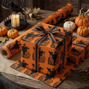 Spooky Goth Halloween Scarecrow Pumpkin Cornfield Wrapping Paper
