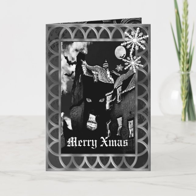 Spooky gothic black Christmas Holiday Card (Front)