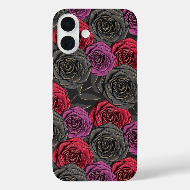 SPOOKY GOTHIC BLACK RED & PURPLE HALLOWEEN FLOWERS Case-Mate iPhone CASE (Back)