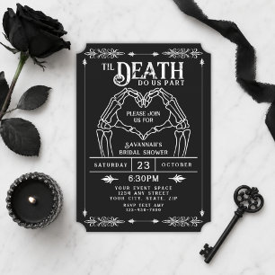 Spooky Gothic Black & White Skeleton Bridal Shower Invitation