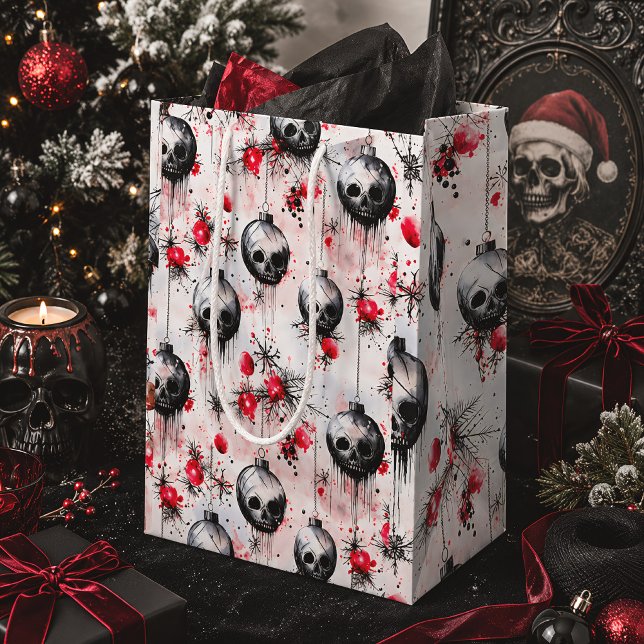 Spooky Gothic Christmas Skulls Medium Gift Bag (Creator Uploaded)