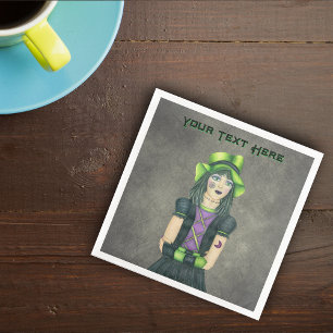 Spooky Gothic Girl Spiderweb Tattoo Black Dress Napkin