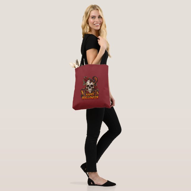 Spooky gothic Halloween tote bag featuring a detai (On Model)