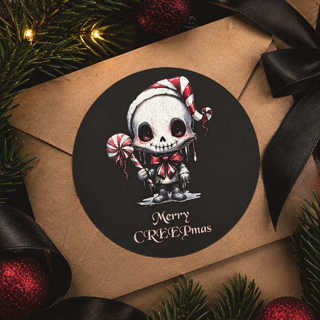 Spooky Gothic Merry Christmas Classic Round Sticker (Creator Uploaded)