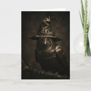 Spooky Gothic Raven Halloween Card Witch Hat Crow