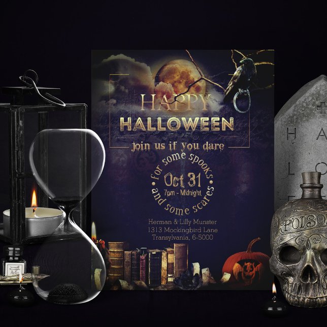 Spooky Gothic Raven In Full Moon Adult Halloween Holiday Postcard (spooky adult gothic halloween invitations with full moon and pumpkin)