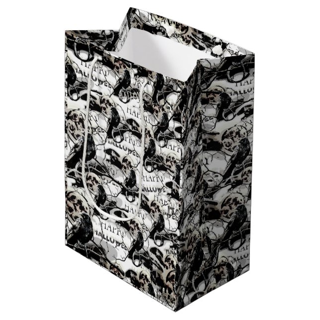 Spooky Gothic Raven In Full Moon Adult Halloween Medium Gift Bag (Front Angled)