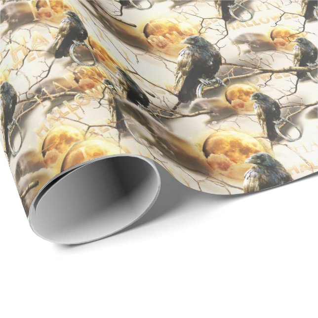 Spooky Gothic Raven In Full Moon Adult Halloween Wrapping Paper (Roll Corner)