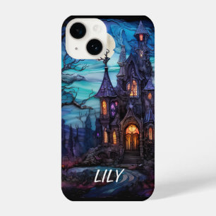 SPOOKY GOTHIC STAINED GLASS HALLOWEEN HOUSE iPhone 14 CASE