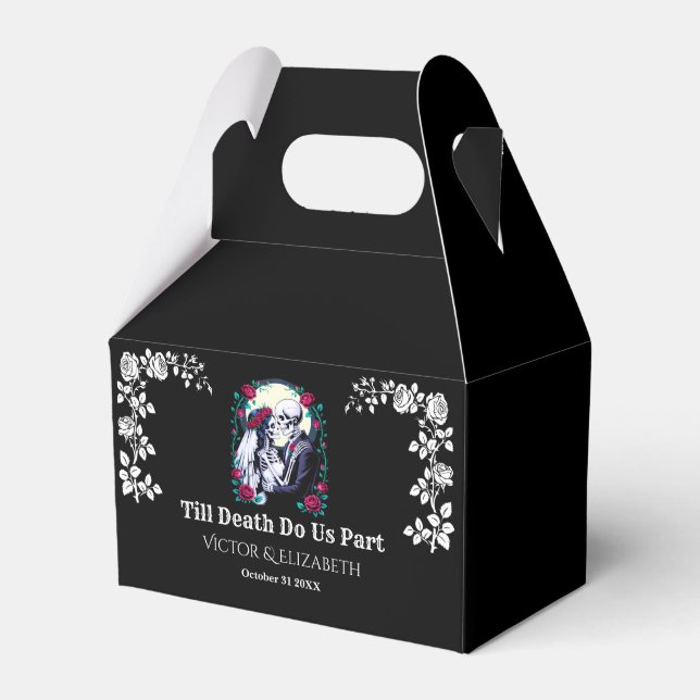 Spooky Gothic Till Death Skeleton Rose Wedding Favour Box (Front Side)