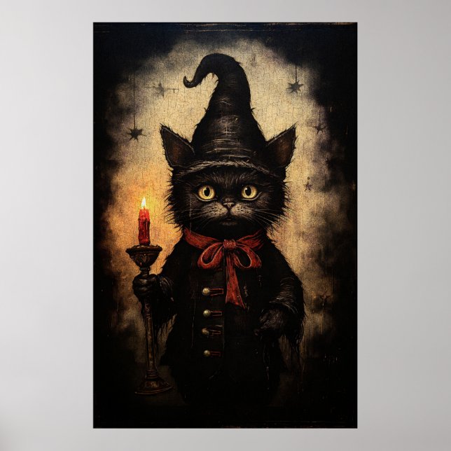 Spooky Gothic Vintage Cat Poster (Front)