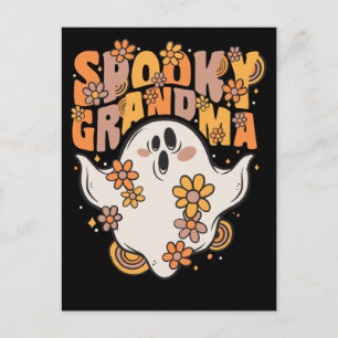 Spooky Grandma Groovy Ghost With Vintage Flowers H Holiday Postcard