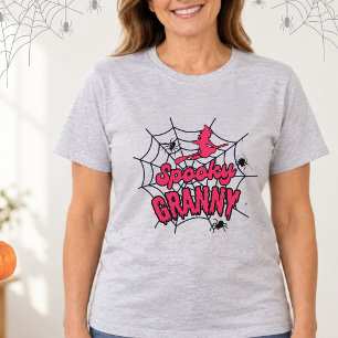 Spooky Granny Halloween Pink Witch Hat Spiderweb T-Shirt
