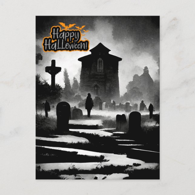 Spooky Graveyard Halloween day Holiday Postcard (Front)
