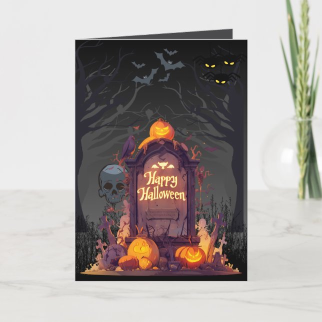 Spooky Graveyard Halloween Greeting Card (Front)