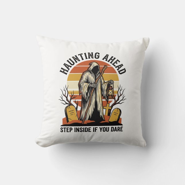 Spooky Graveyard Shirt with Haunted Sunset Reaper  Cushion (Front)