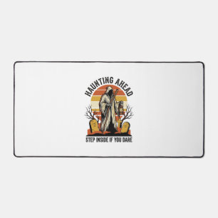 Spooky Graveyard Shirt with Haunted Sunset Reaper  Desk Mat