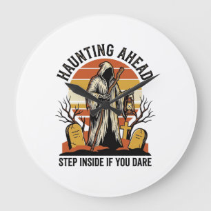 Spooky Graveyard Shirt with Haunted Sunset Reaper  Large Clock