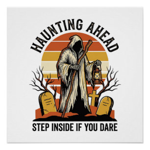 Spooky Graveyard Shirt with Haunted Sunset Reaper Poster