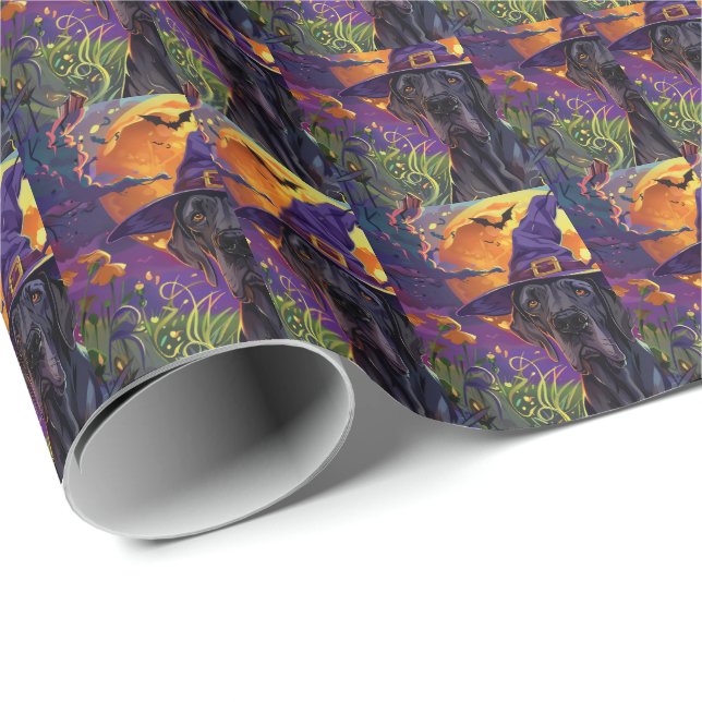 Spooky Great Dane Dog Halloween Witch Pumpkin Wrapping Paper (Roll Corner)