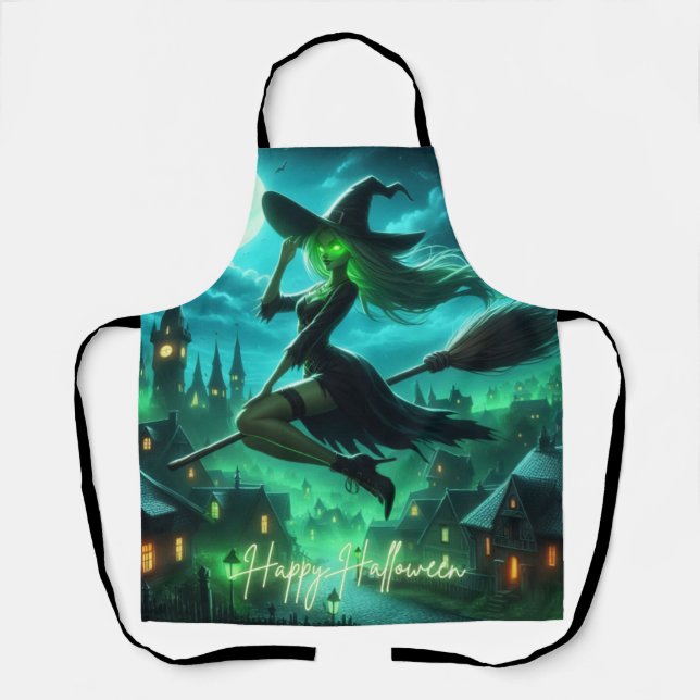 Spooky green aura Halloween witch Apron (Front)