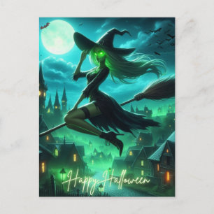 Spooky green aura Halloween witch Holiday Postcard