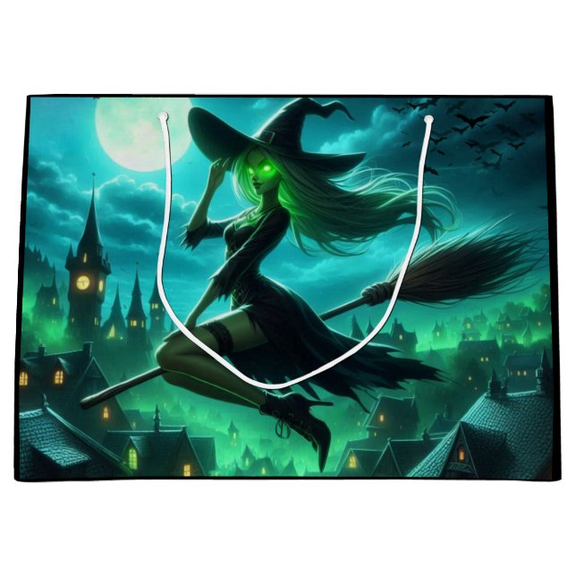 Spooky green aura Halloween witch Large Gift Bag (Front)