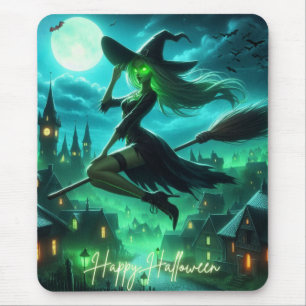 Spooky green aura Halloween witch Mouse Pad
