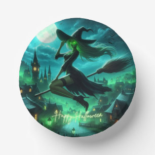 Spooky green aura Halloween witch Paper Plate