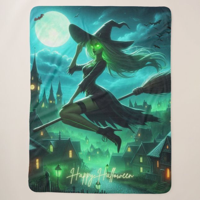 Spooky green aura Halloween witch Sherpa Blanket (Front)