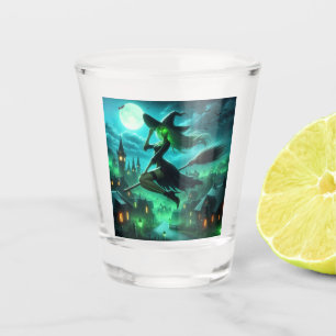 Spooky green aura Halloween witch Shot Glass