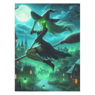 Spooky green aura Halloween witch Tablecloth