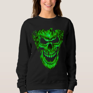 Spooky Green Fire Flame Skull awesome design Sweatshirt