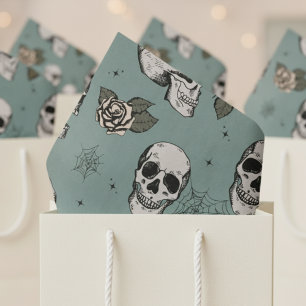 Spooky Green Floral Small Skull Halloween Tissue Paper