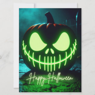 Spooky green glowing Halloween pumpkin Holiday Card