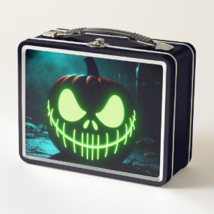 Spooky green glowing Halloween pumpkin Metal Lunch Box