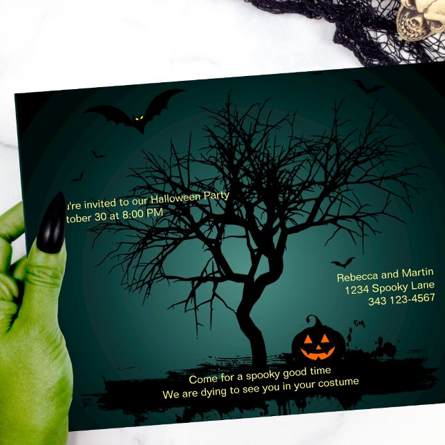 Spooky Green Grunge Halloween Party Invitation Postcard (Creator Uploaded)