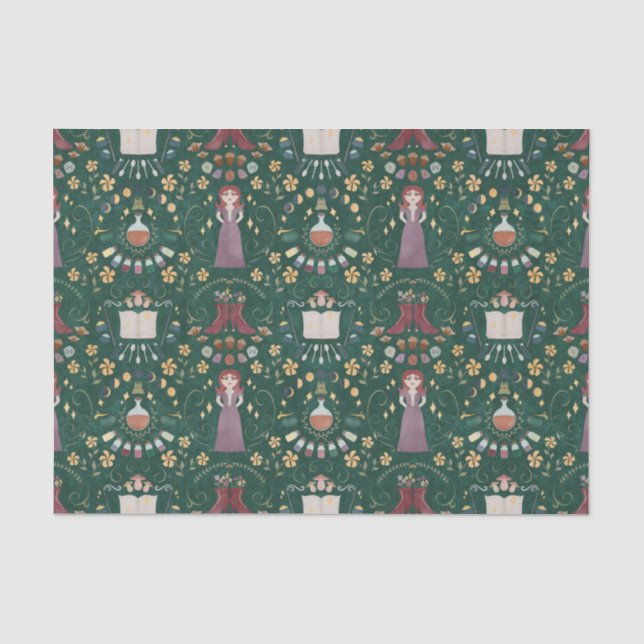 Spooky Green Halloween Witch Tissue Paper (Front)