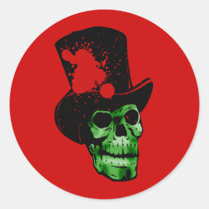 Spooky Green Skull with Top Hat Classic Round Sticker