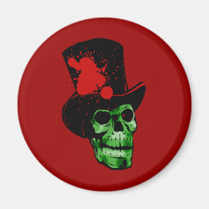 Spooky Green Skull with Top Hat Magnet
