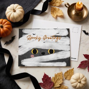 Spooky Greetings Cute Mummy Cat Halloween Postcard