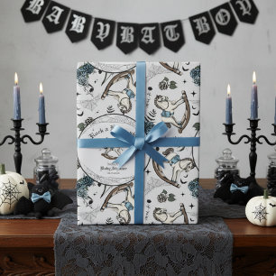 Spooky Grey Vintage Rock a Bye Baby Shower Wrapping Paper