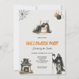 Spooky Grim Reaper and Pumpkin Halloween Party  Invitation