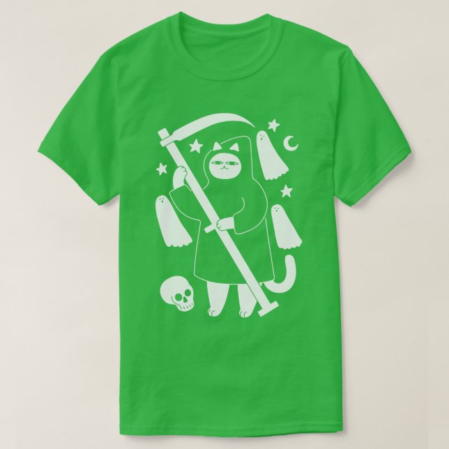Spooky Grim Reaper Cat T-Shirt (Design Front)