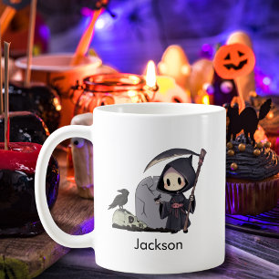 Spooky Grim Reaper Graveyard Crow Gothic Halloween Coffee Mug