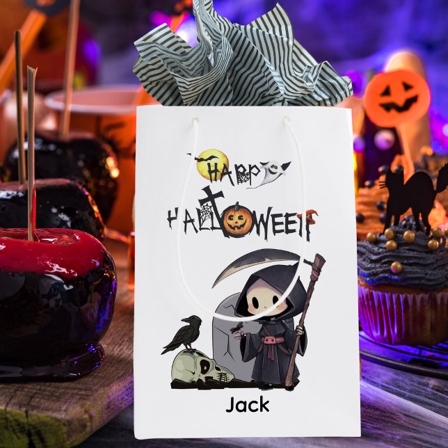 Spooky Grim Reaper Graveyard Crow Gothic Halloween Medium Gift Bag (Creator Uploaded)